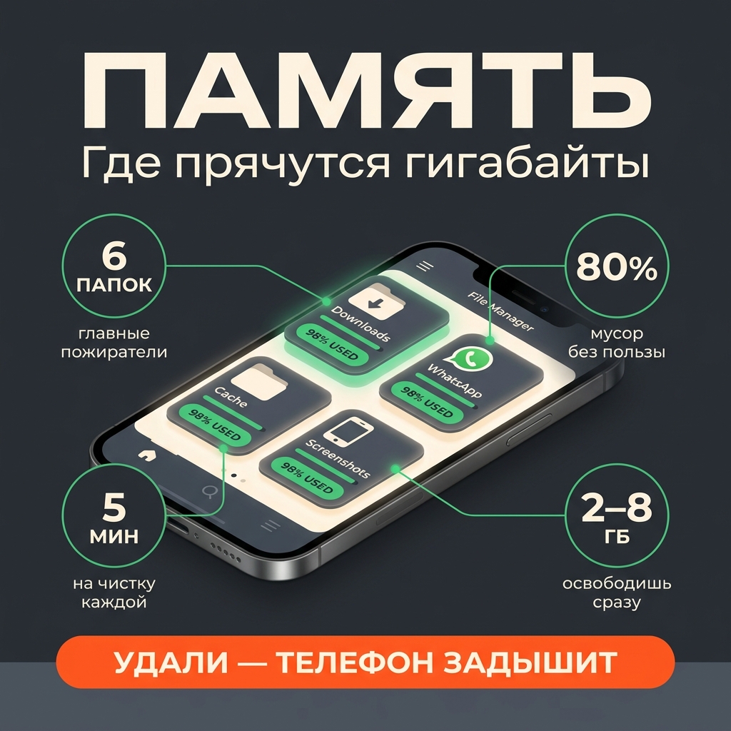 Память телефона забита: 6 папок, которые съедают гигабайты впустую