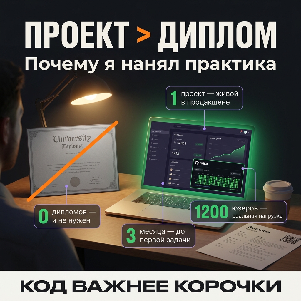 🎓 Я взял человека без диплома, но с одним живым проектом. Почему